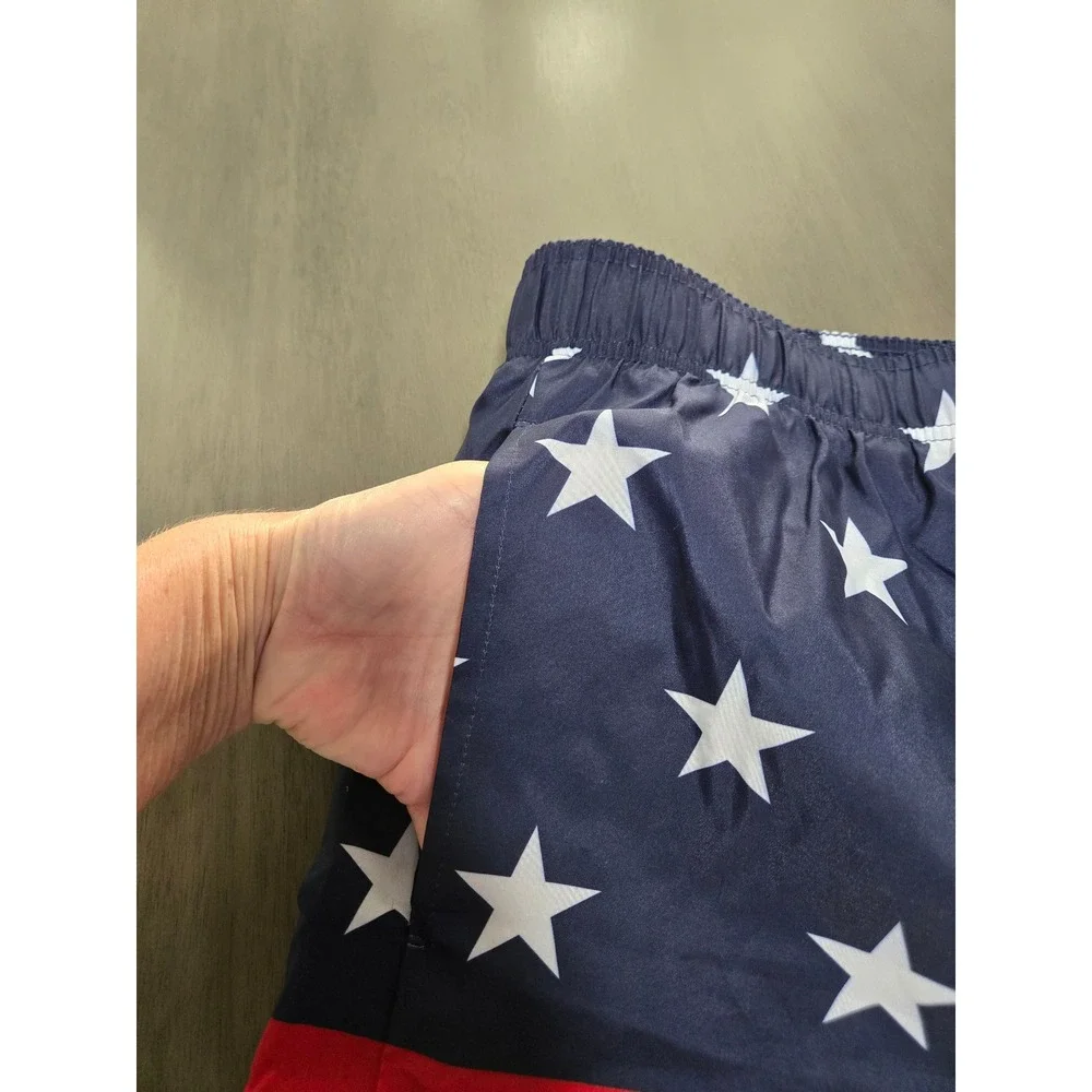Mission Ridge Mens XL Swim Trunks American Flag Stars Stripes Board Shorts NWT
